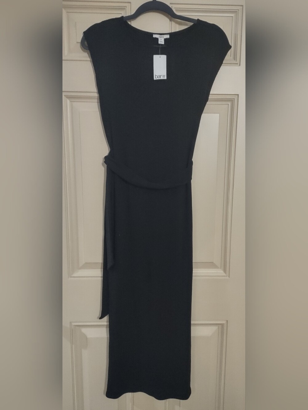 Bar III Black Cap-Sleeve Maxi Dress with Self-Tie Belt